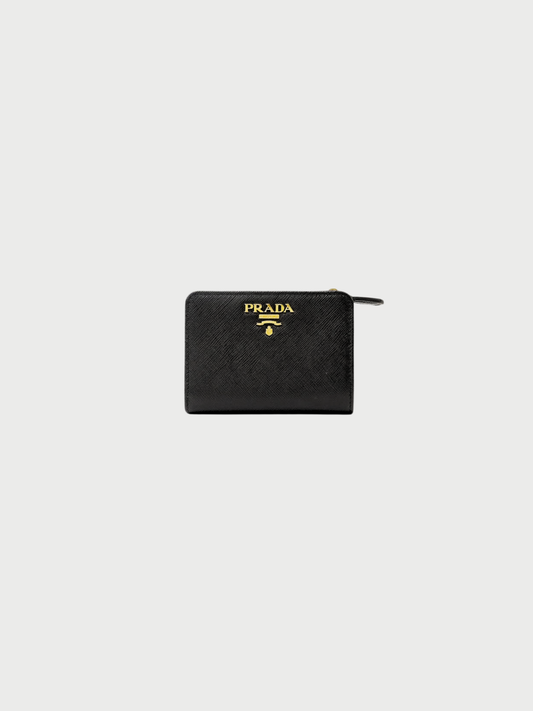 Prada 2010s Black Saffiano Leather Logo Wallet