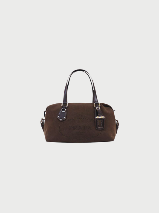 Prada 2000s Brown Logo Jacquard Mini Boston Bag