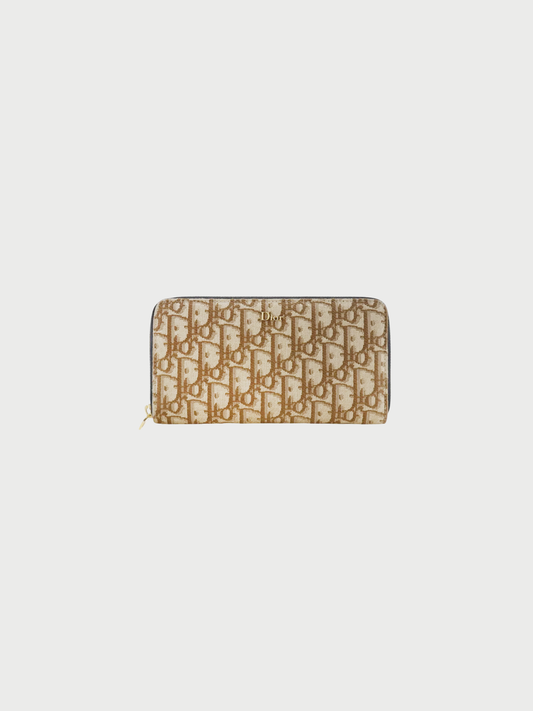 Christian Dior 2020s Brown Oblique Canvas Zip Around Long Wallet