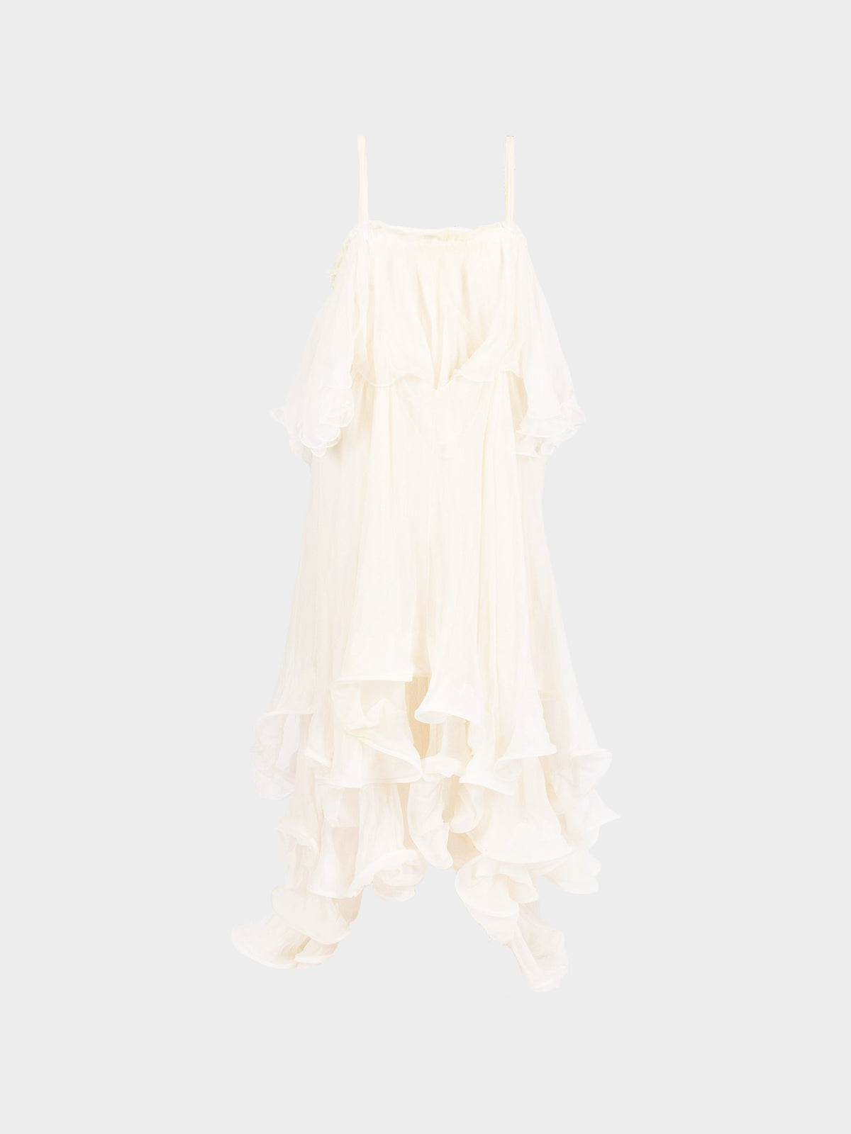 Chloé SS 2010 White Silk Chiffon Ruffled Dress
