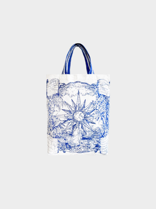 Christian Dior Sevilla Cruise 2023 Blue and Ivory Compass Print Canvas Tote