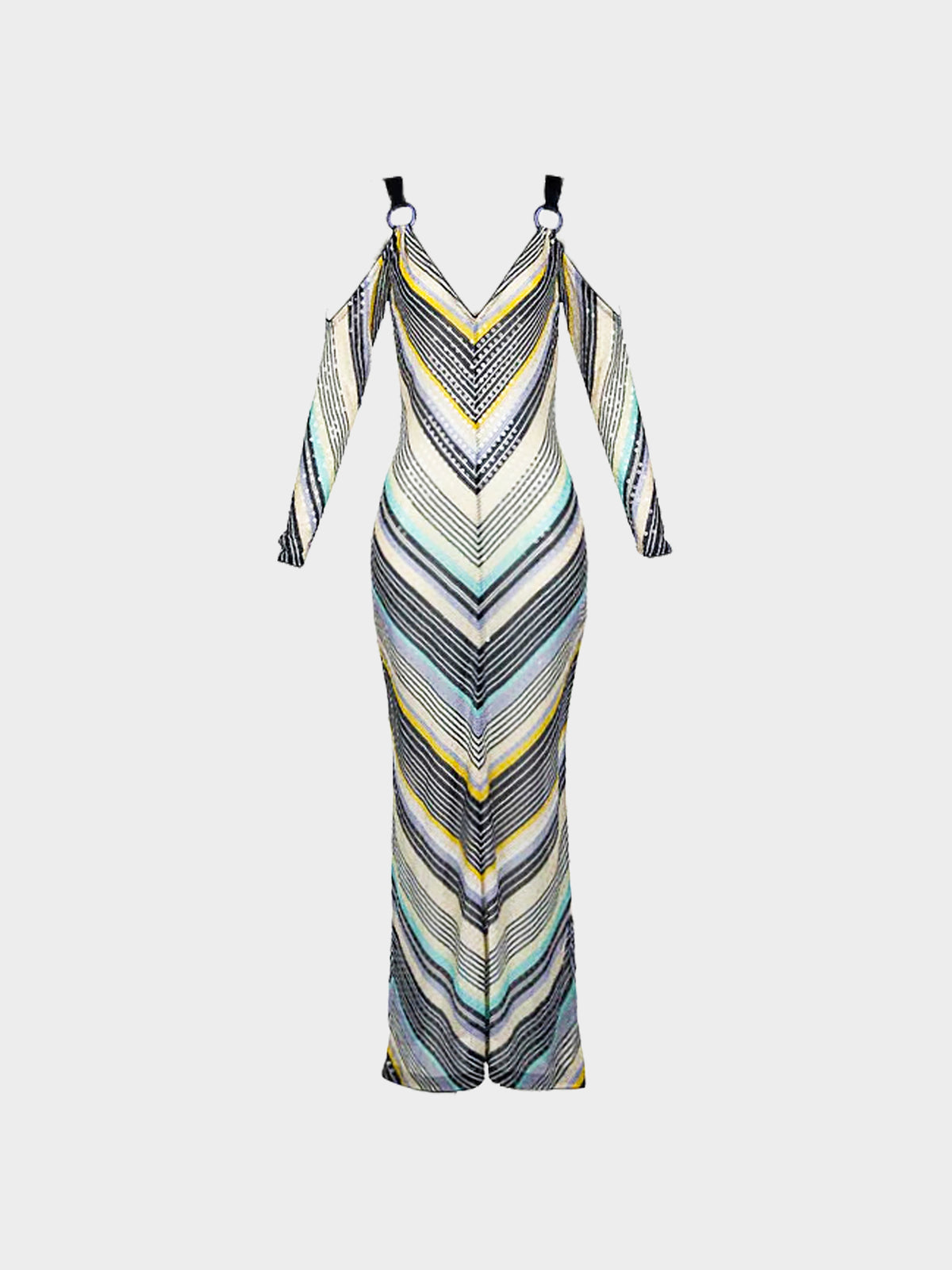 Missoni Early 2000s Multicolor Chevron Knit Maxi Dress