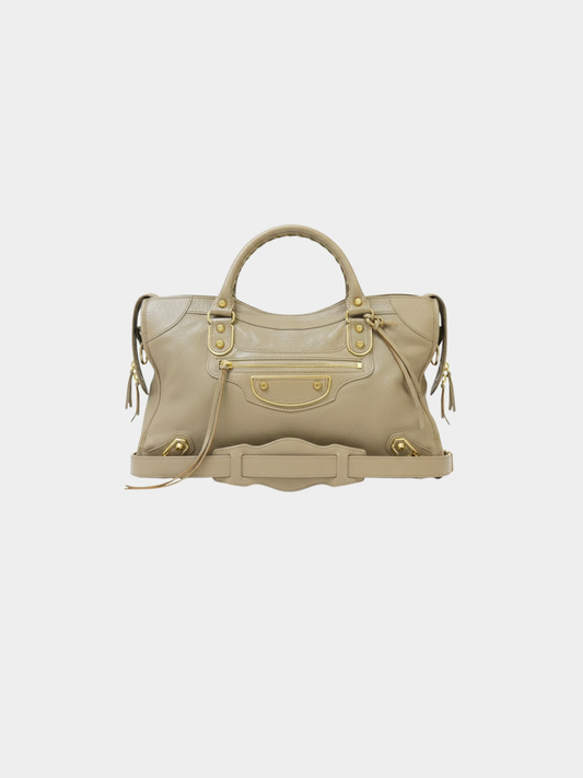 Balenciaga 2010s Graige Leather Classic City Metallic Edge Bag