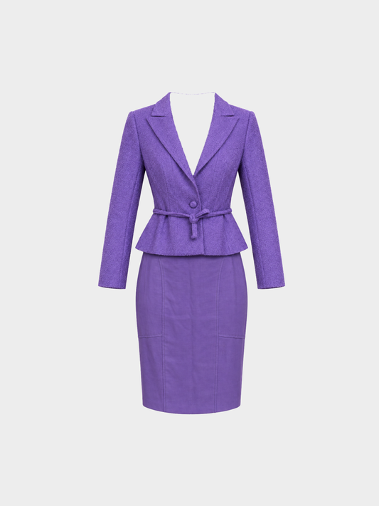 Valentino 2000s Orchid Purple Wool Bouclé Peplum Jacket & Skirt Set