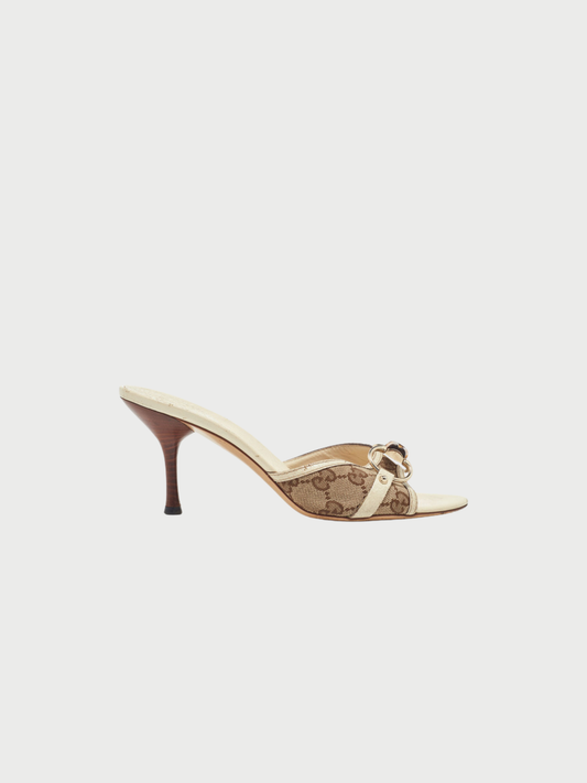 Gucci 2000s White GG Canvas Bamboo Bit Mules