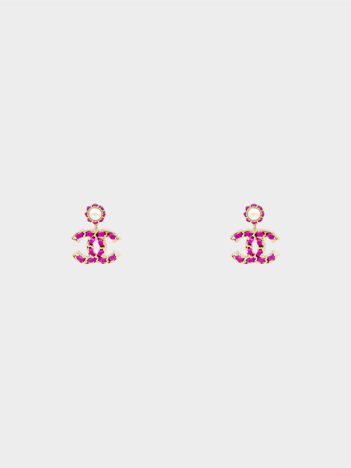 Chanel Spring 2021 Rare Magenta Leather Woven CC Drop Earrings