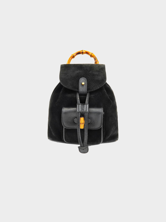 Gucci Bamboo 2000s Black Suede and Leather Backpack