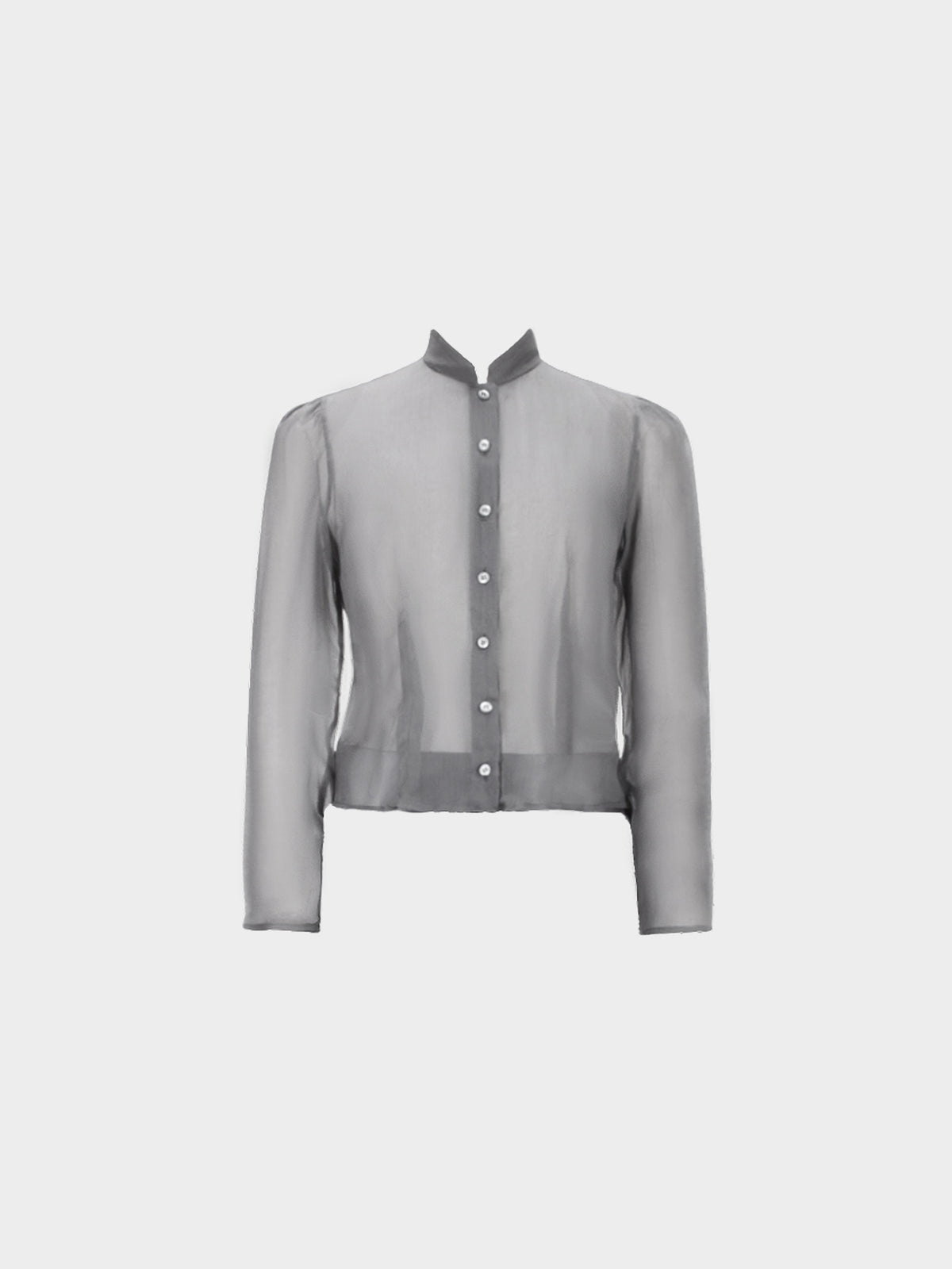 Prada 2010s Grey Chiffon High Collar Button-down Long Sleeve Blouse