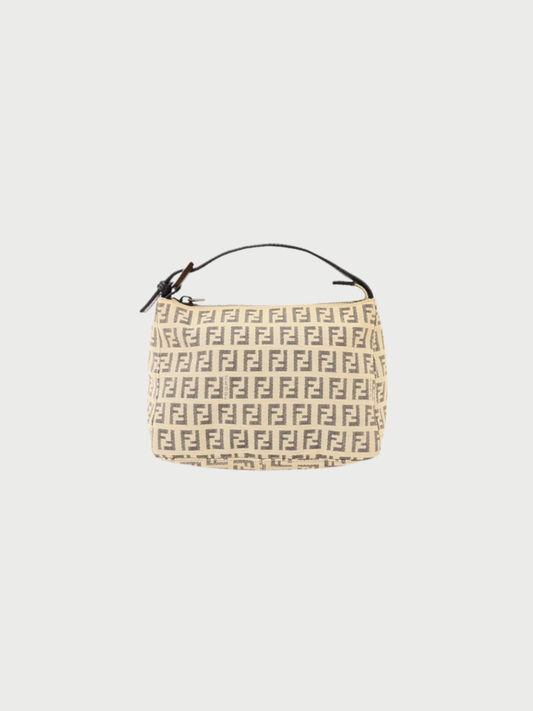 Fendi 2000s Beige Black Zucca Canvas Leather Mini Handbag