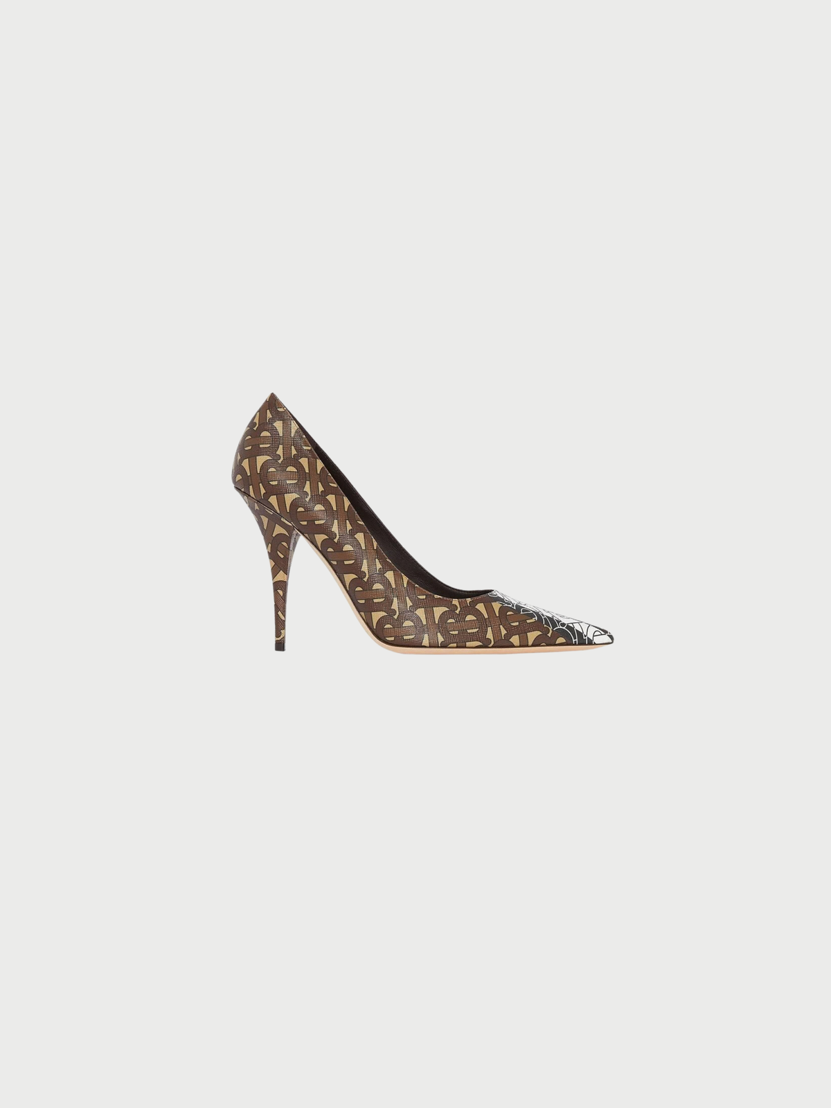 Burberry 2020s Brown Monogram PVC Calfskin Leather Stiletto Pumps