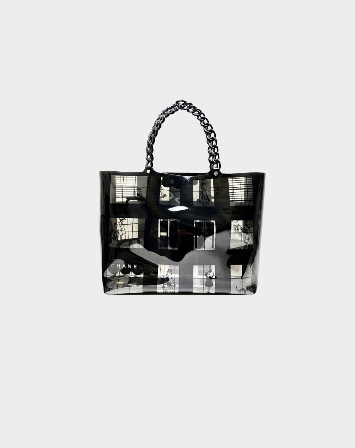 Chanel 2003-2004  Black Vinyl Window Tote Bag