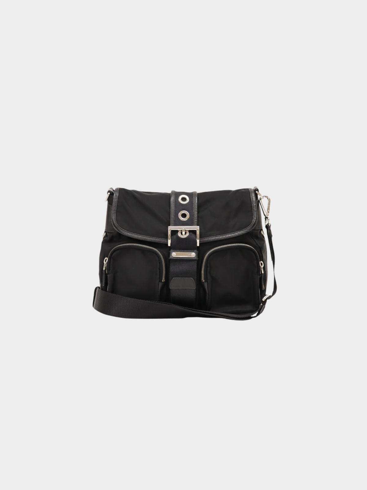 Prada 2000s Black Nylon Leather Triangle Logo Shoulder Bag