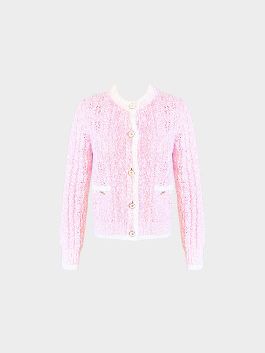 Chanel 2010s Pink and White Cotton Knitted Cardigan