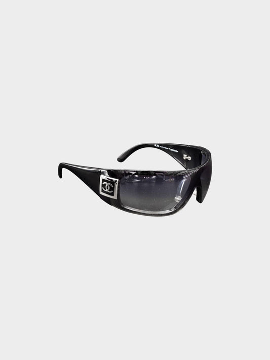 Chanel FW 2008 Black 5085 Wraparound Shield Sunglasses