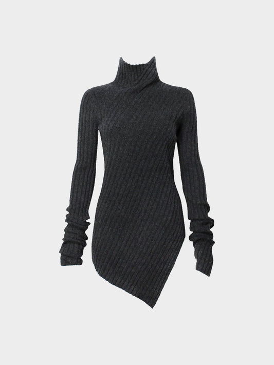 Celine by Phoebe Philo 2019 Dark Grey Long Sleeve Turtleneck Knit Dress