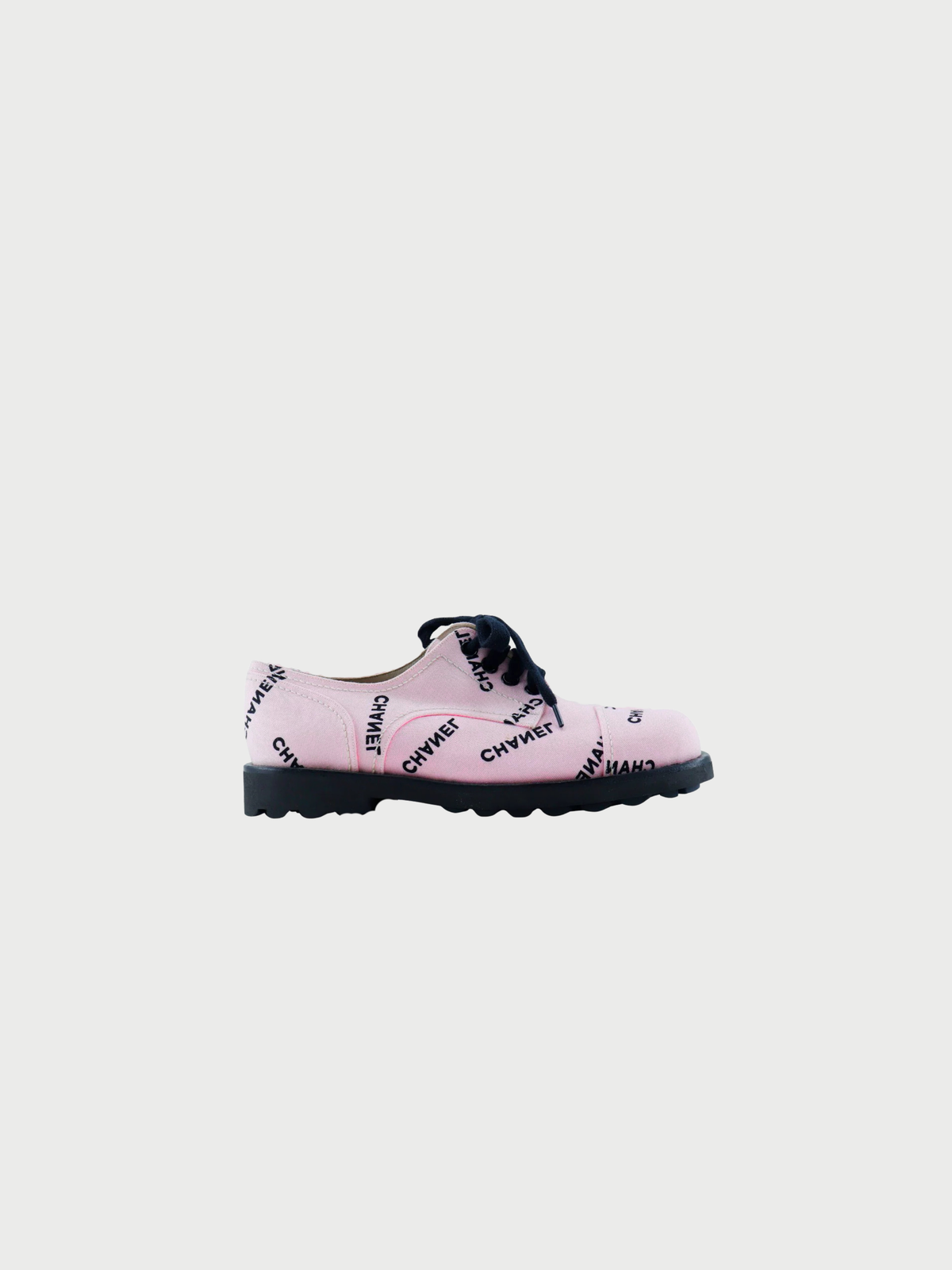 Chanel 1990s Raspberry Logo Print Canvas Sneakers