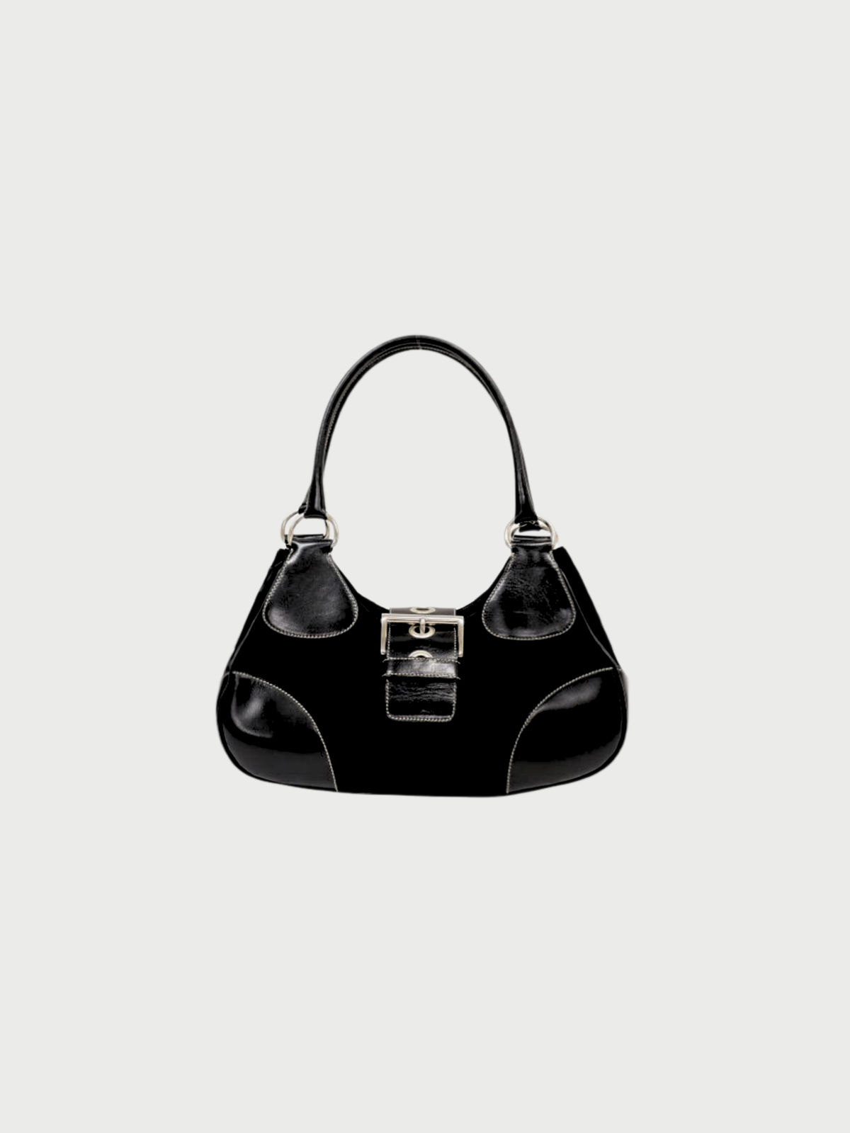 Prada 2000s Black Triangle Logo Nylon Leather Handbag