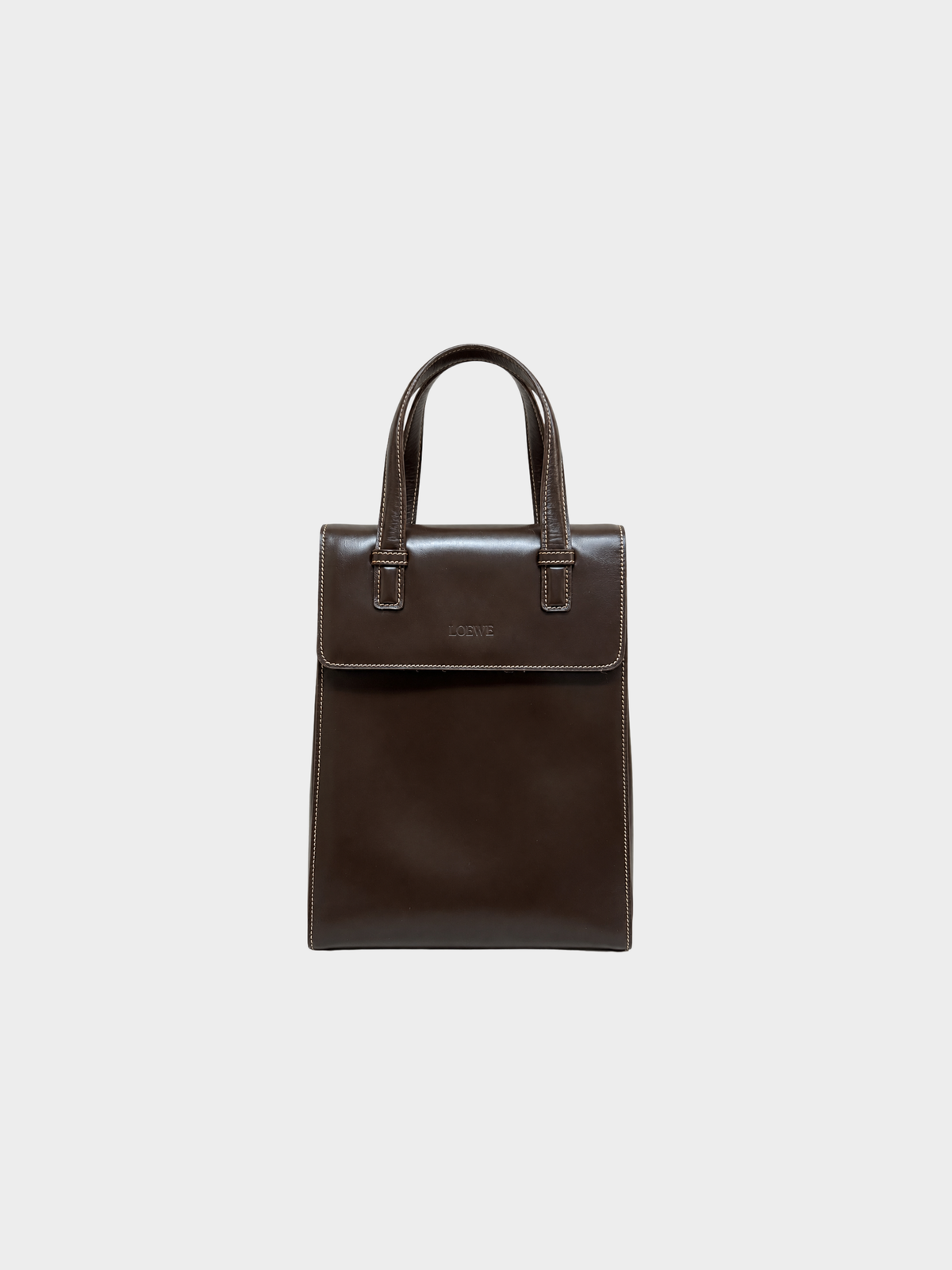 Loewe 1990s Dark Brown Box Calfskin Postal Tote Bag