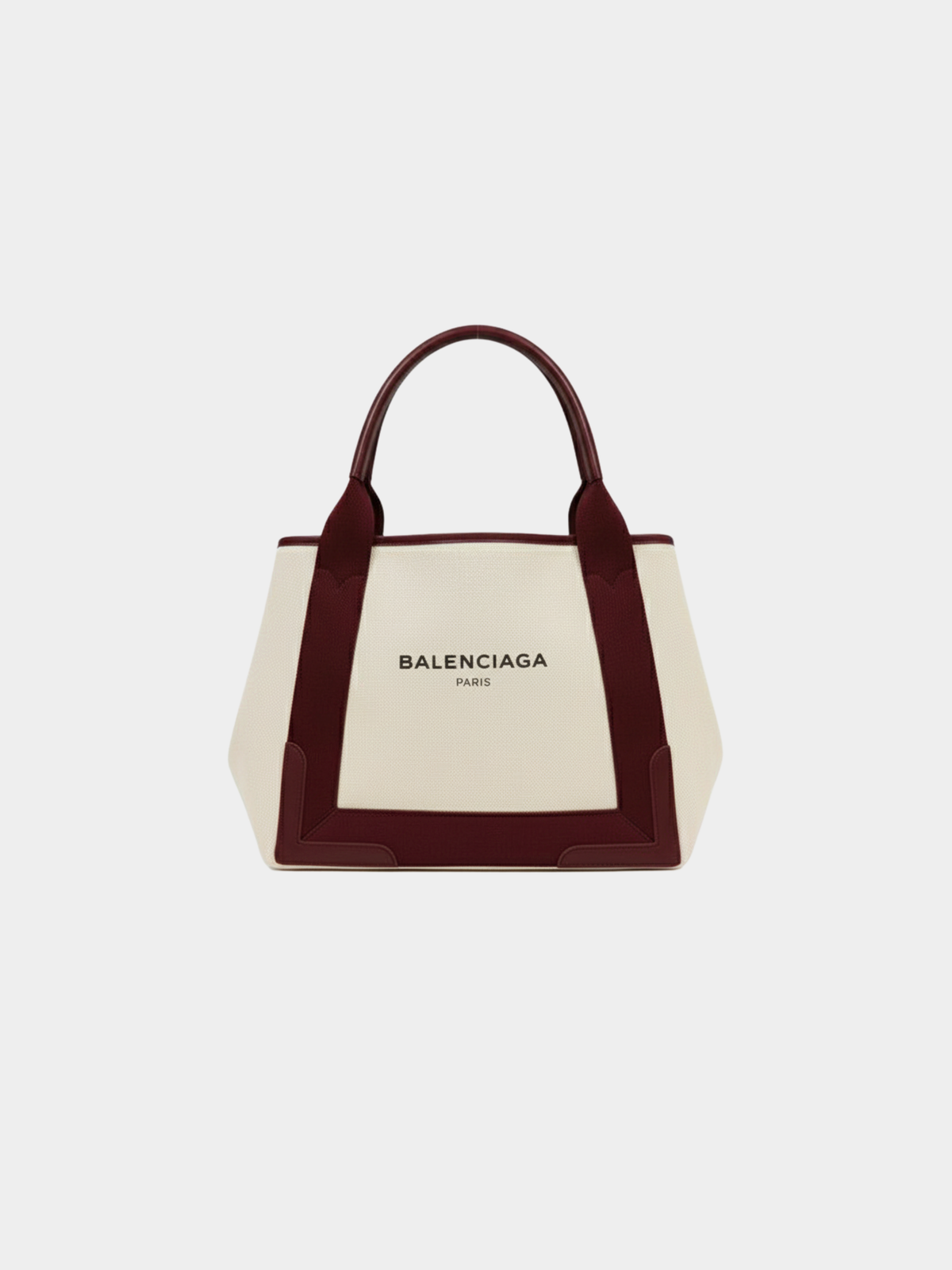 Balenciaga 2010s Ivory Bordeaux Canvas Navy Cabas S Tote