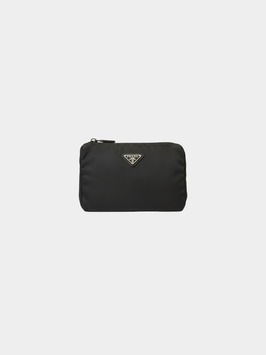 Prada 2000s Black Nylon Triangle Logo Pouch