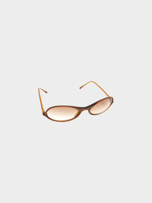 Chanel 1990s-2000s Brown CC Rhinestone Oval Frame Sunglasses
