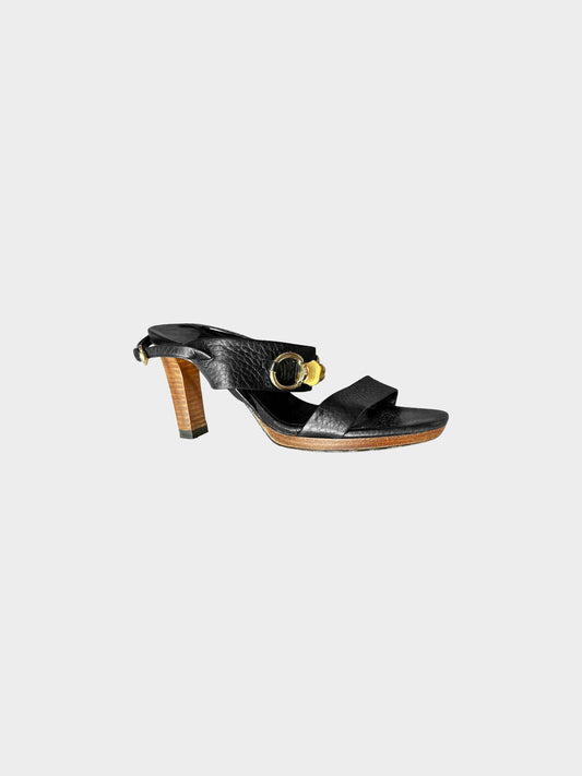 Gucci 2000s Black Leather Horsebit and Bamboo Motif Heels