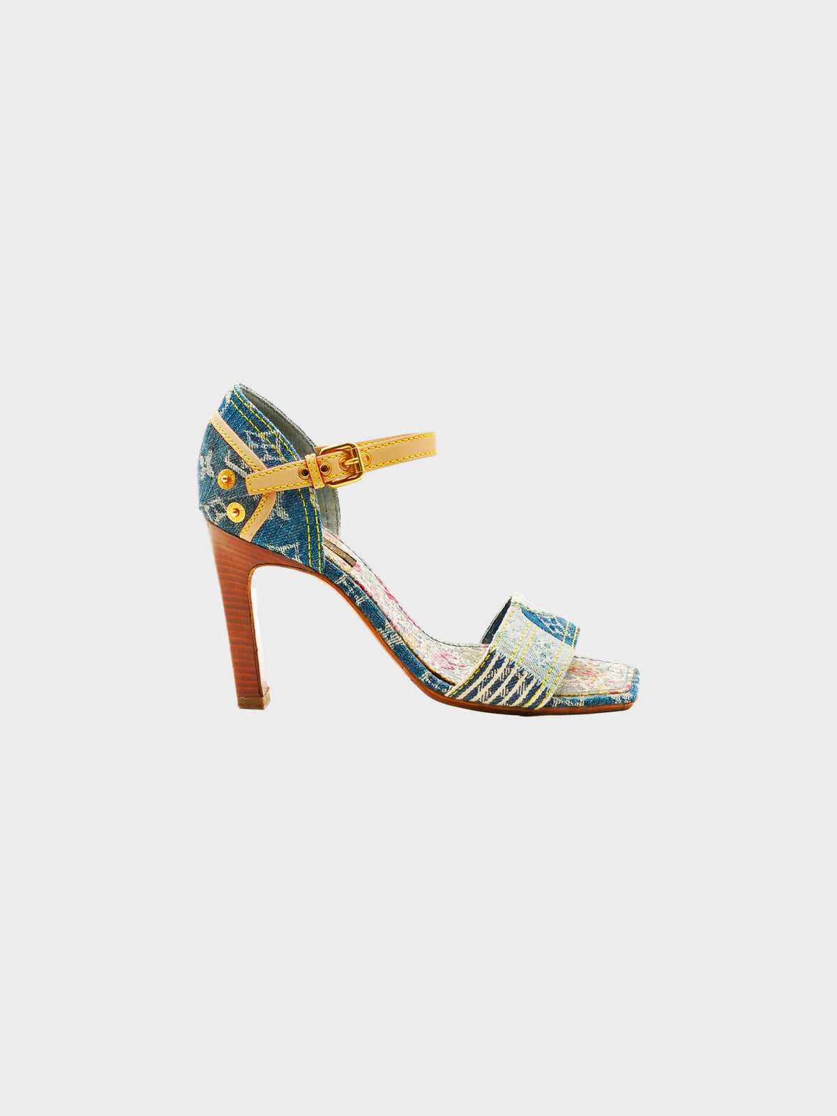 Louis Vuitton SS 2007 Denim Monogram Heeled Sandals