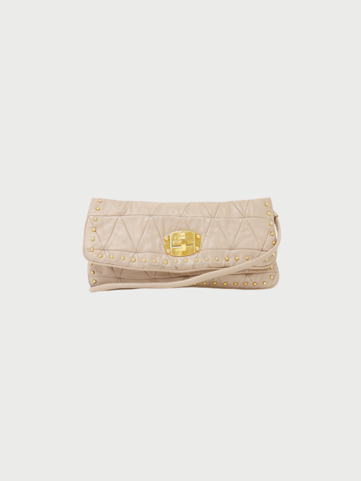 Miu Miu 2000s Beige Pink Leather Studded Quilted One Shoulder Bag