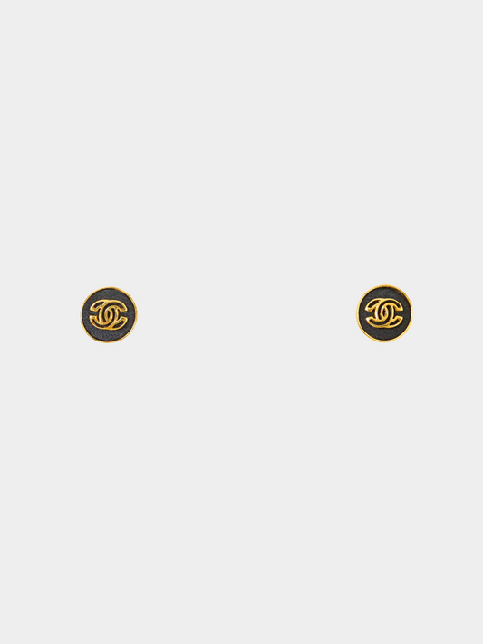 Chanel 1990s Gold Black COCO Round Earrings