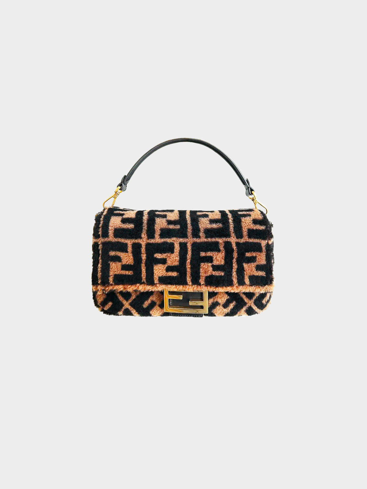 Fendi 2020s Brown Zucca Print Sheepskin Baguette