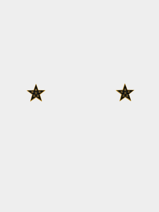 Chanel 2000s Black Gold COCO Star Earrings