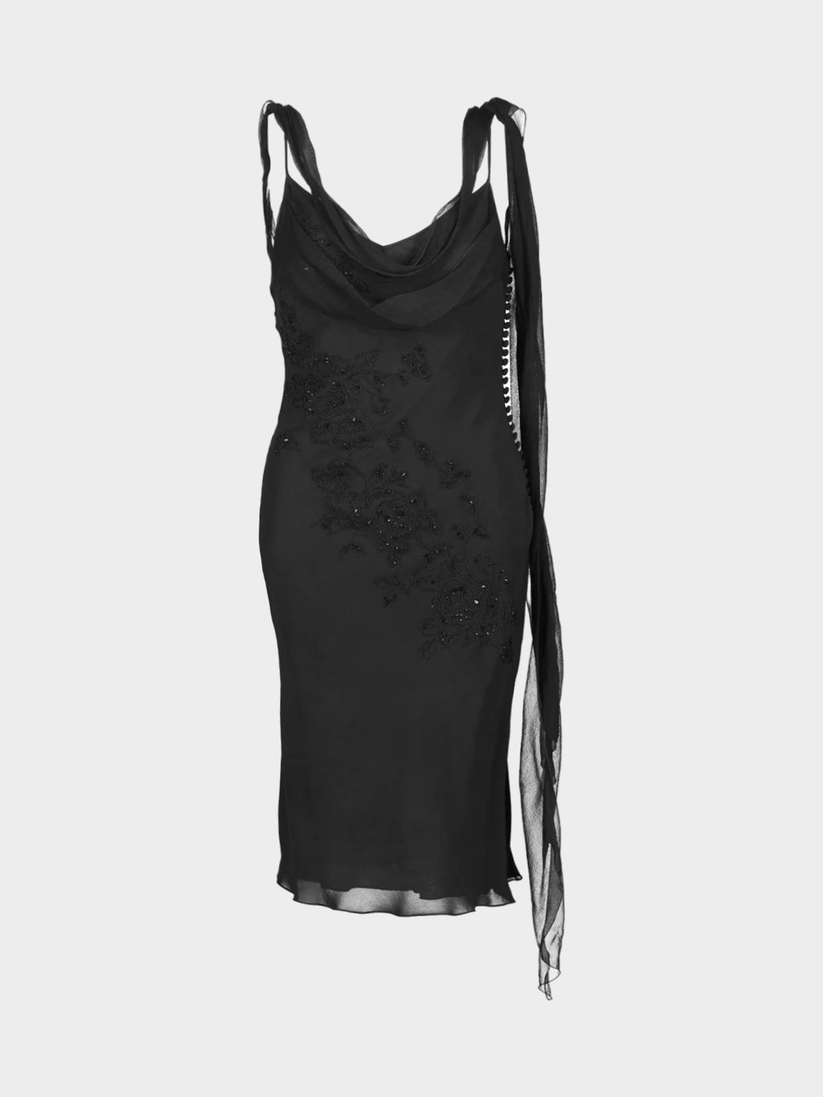 Christian Dior by John Galliano 1997 Black Floral Embroidered Silk Dress