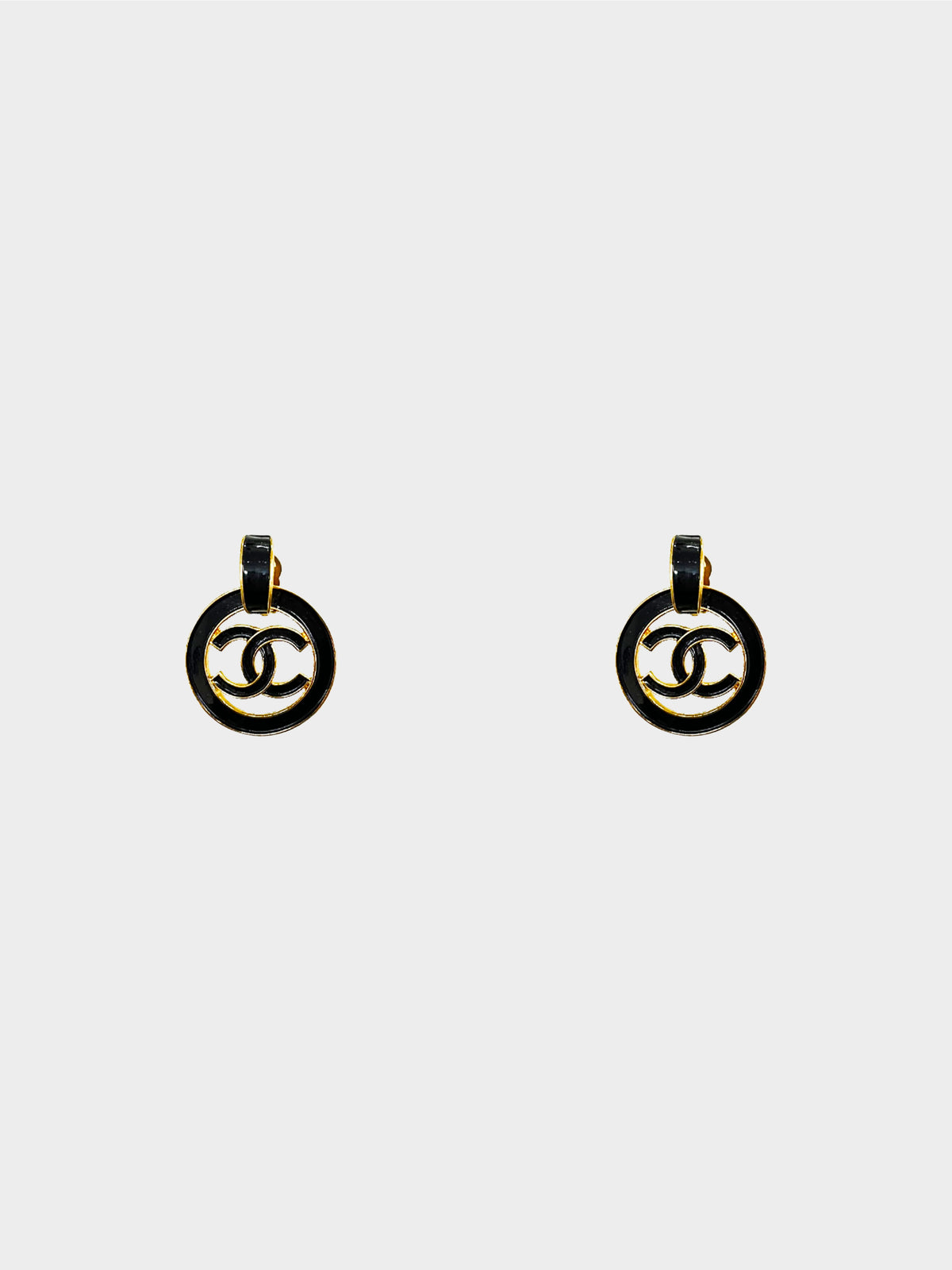 Chanel 1990s Gold and Black Enamel CC Drop Earrings