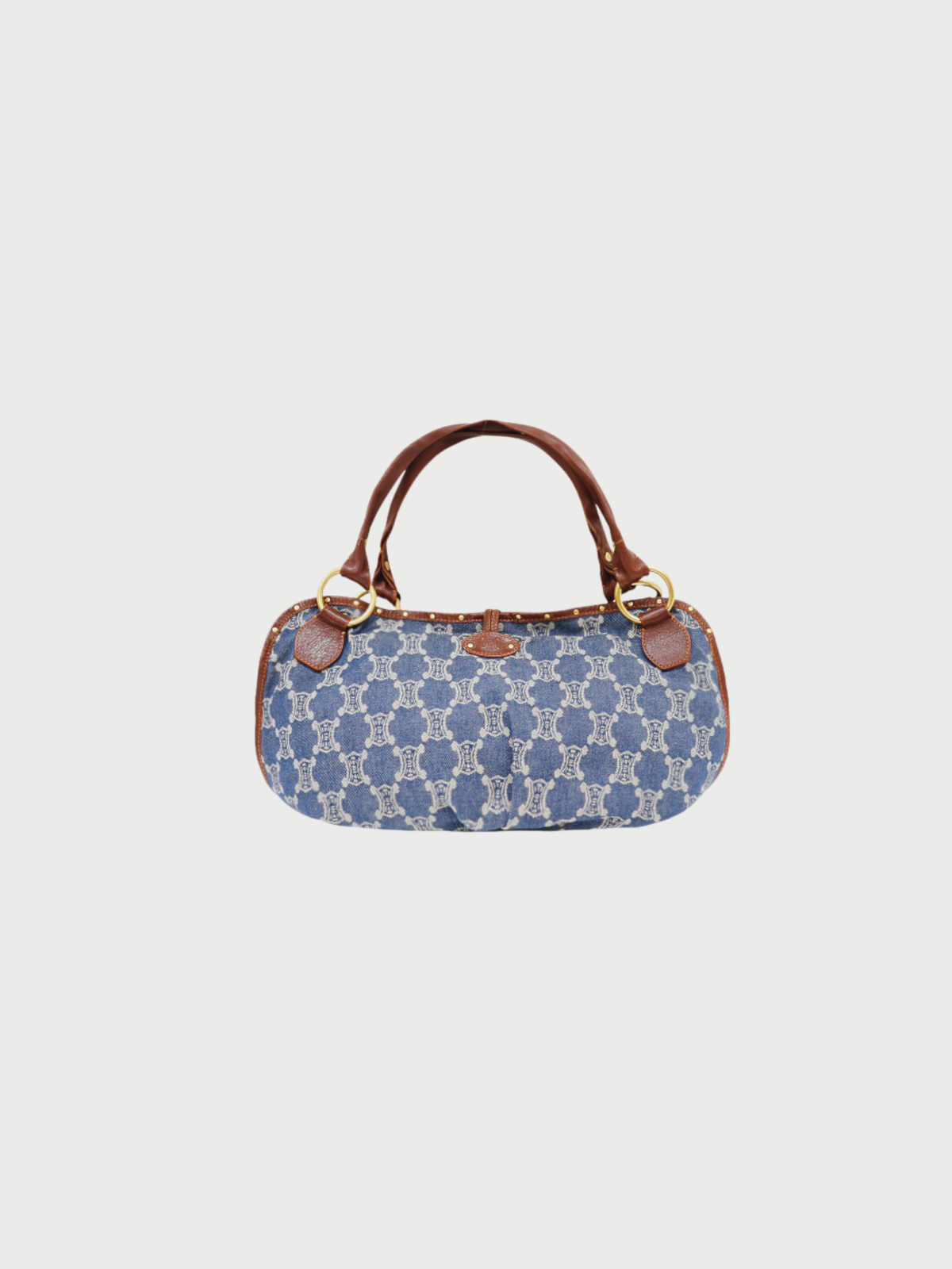 Celine 2000s Blue Brown Denim Leather Macadam Paris Handbag