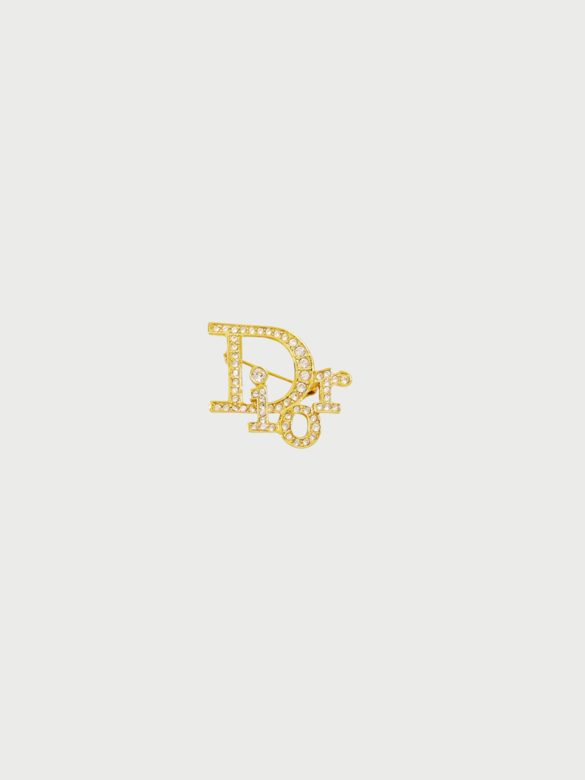 Christian Dior 2000s Gold Plated Rhinestone Logo Brooch