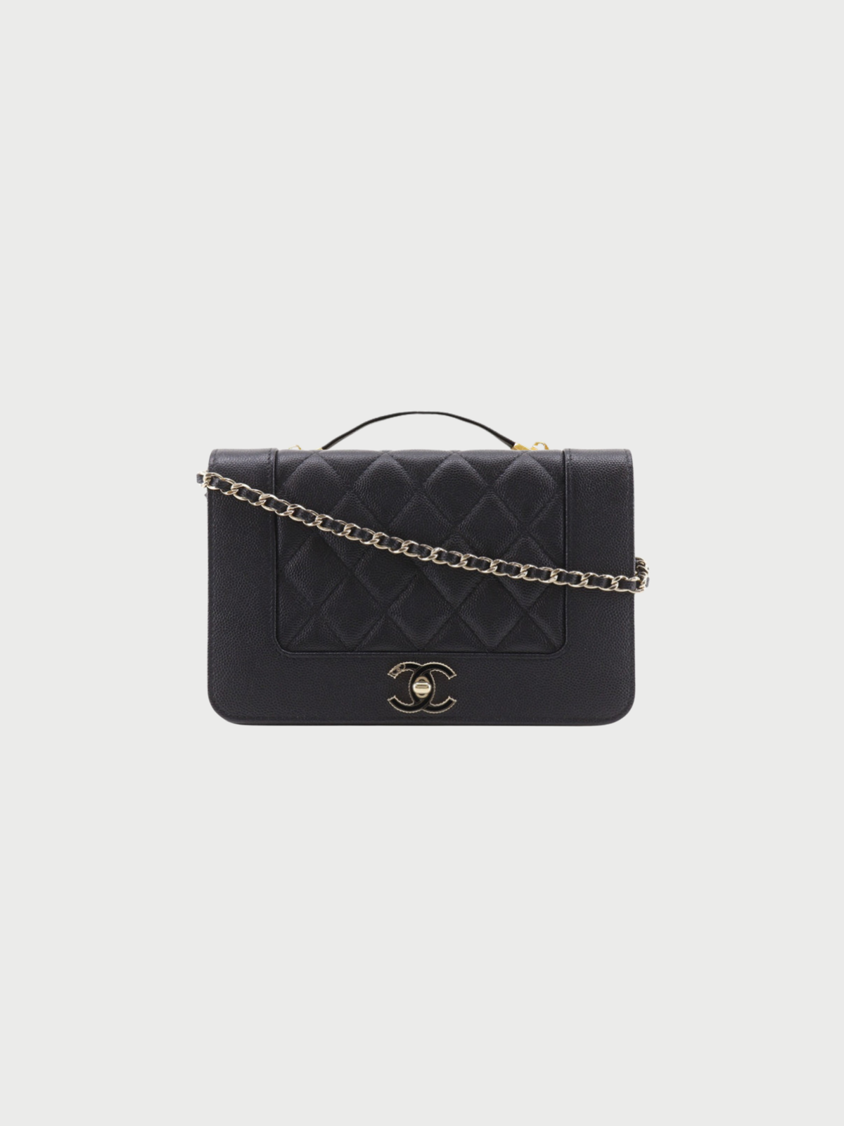 Chanel 2010s Black Caviar Leather Mademoiselle Chain Wallet