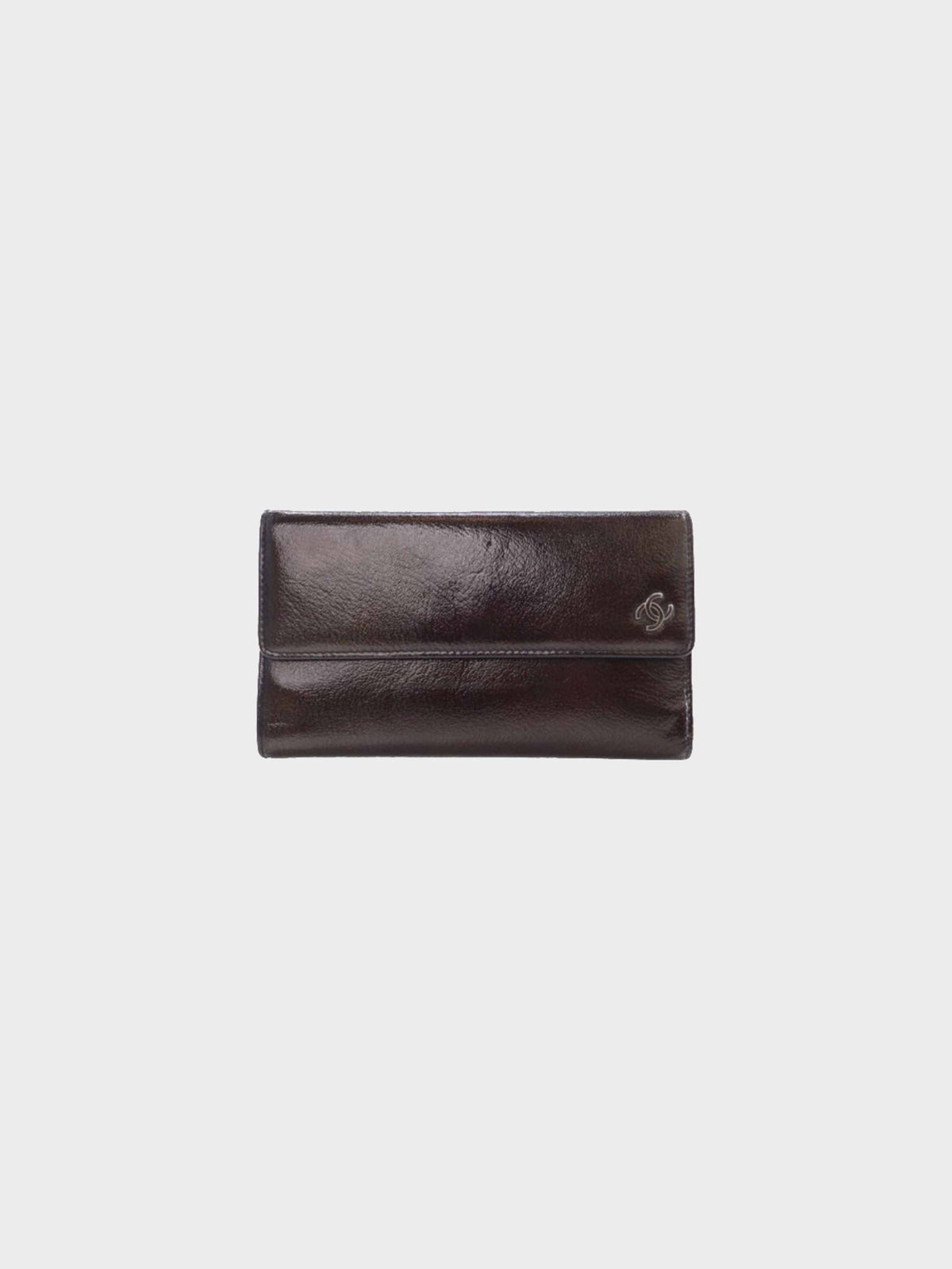 Chanel 2006-2008 Brown Patent Leather Trifold Flap Wallet
