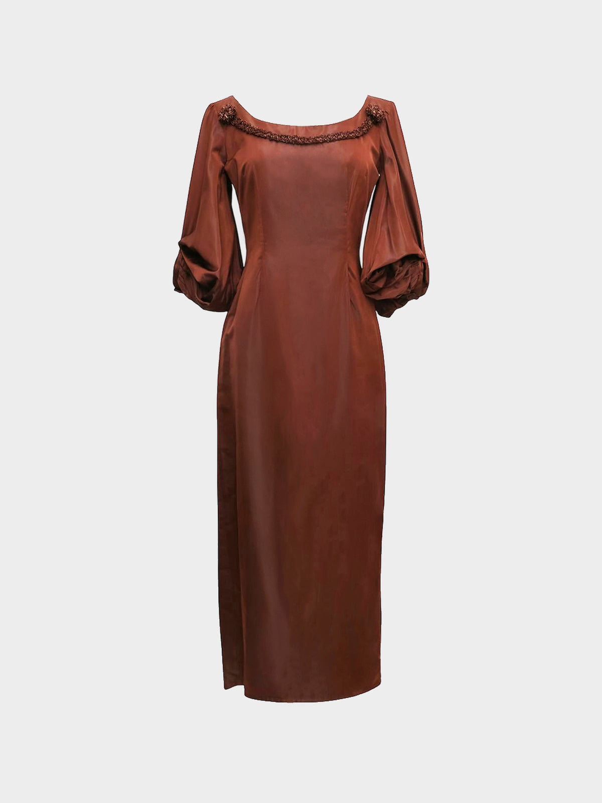 Jean Paul Gaultier SS 1998 Brown Taffeta Puffed Sleeve Dress