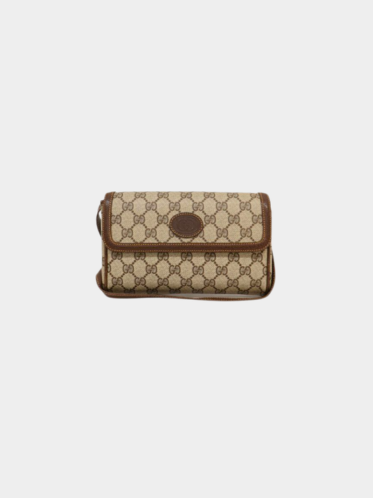 Gucci 2000s Beige Brown GG Supreme PVC Interlocking Shoulder Bag