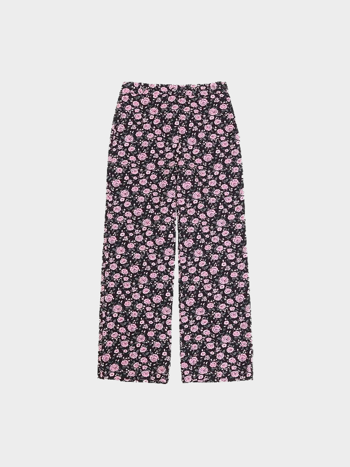 Blumarine 2000s Black and Pink Floral Print Pants
