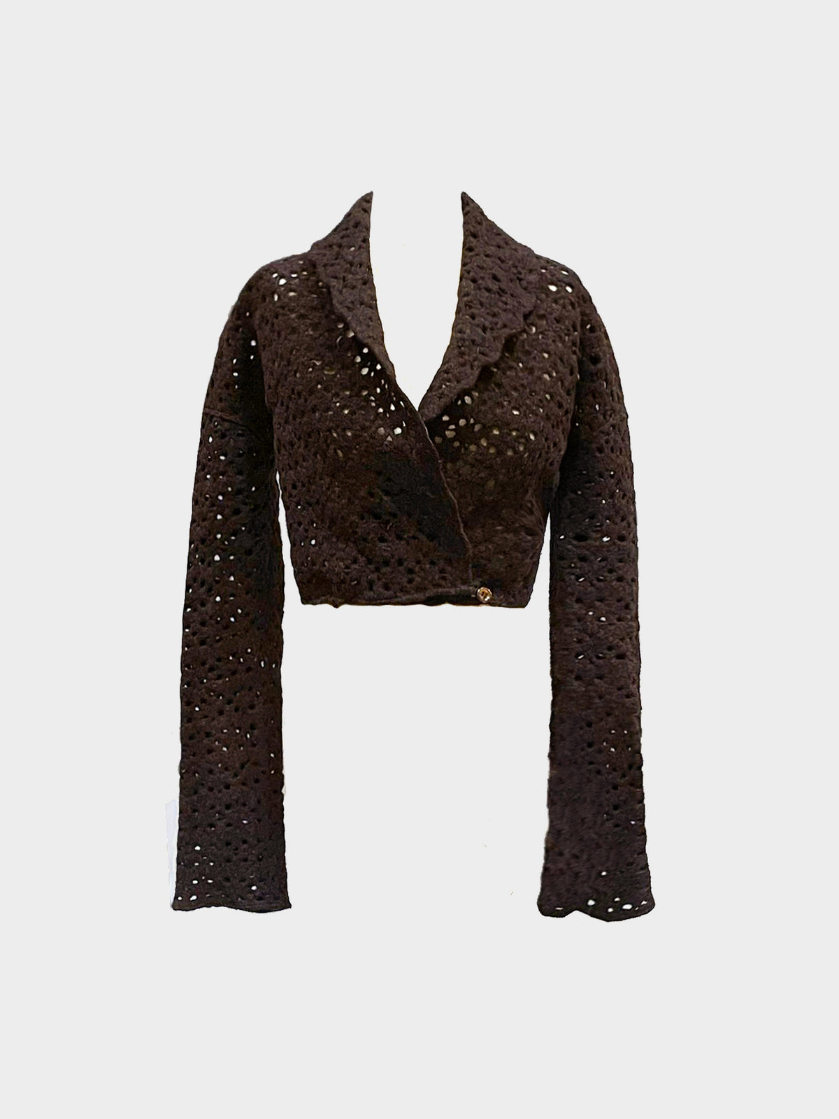 Azzedine Alaïa 1995 Brown Wool Lace Cropped Jacket