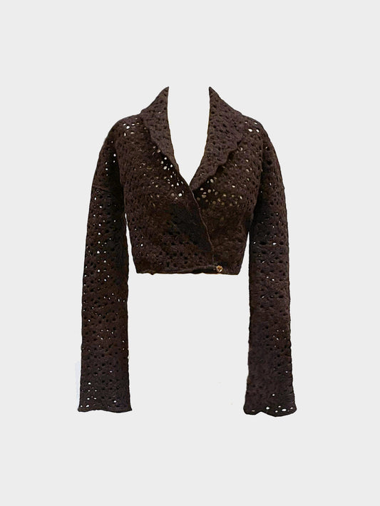 Azzedine Alaïa 1995 Brown Wool Lace Cropped Jacket