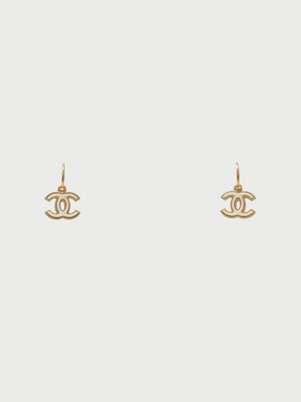 Chanel 2000s Gold White Plated Metal COCO Earrings