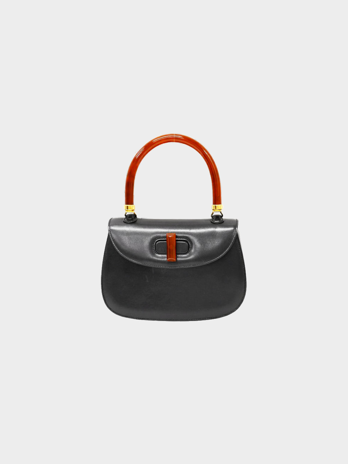 Gucci 1990s Black Leather Tortoiseshell 1947 Top Handle Bag
