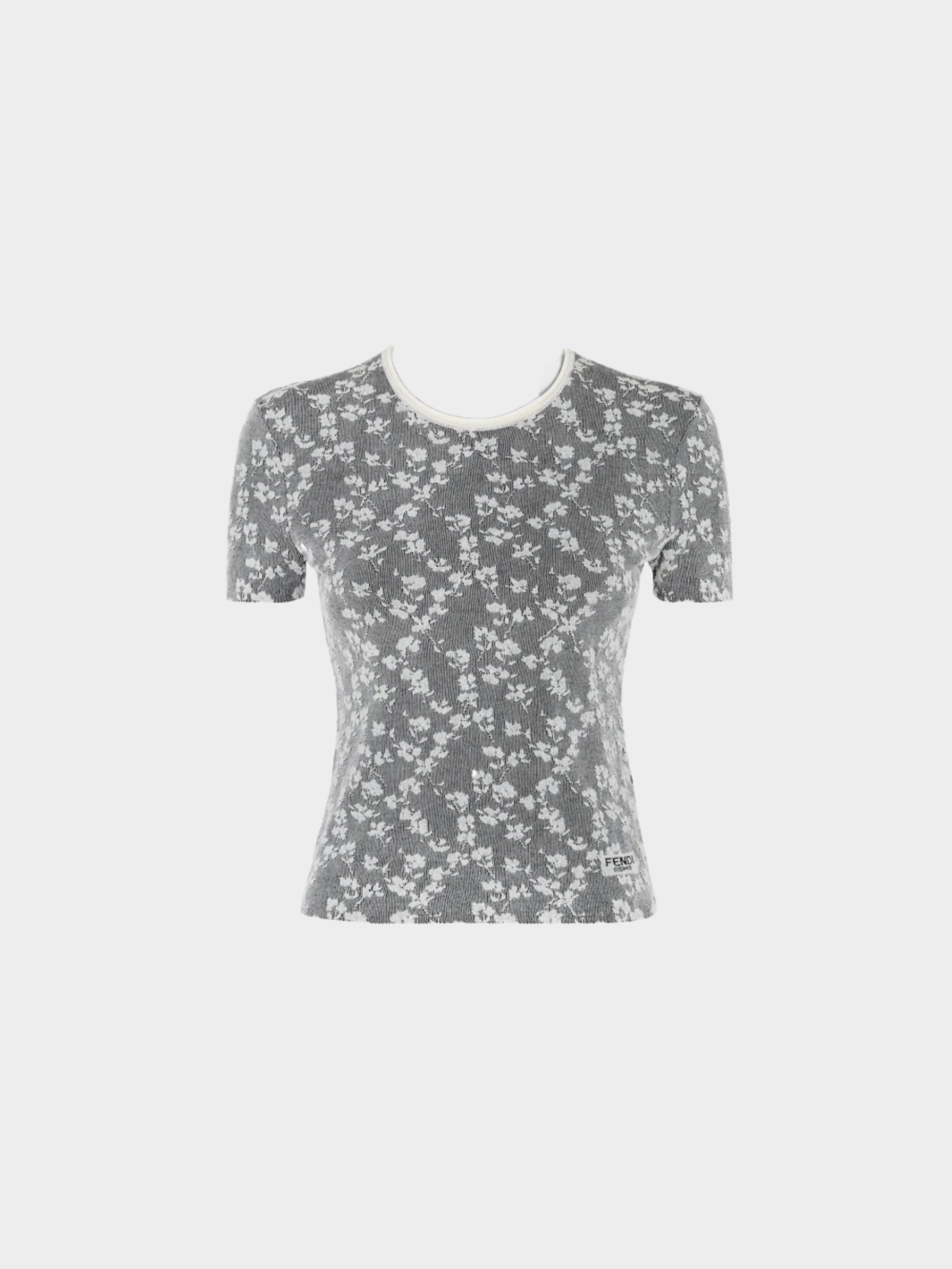Fendi 2020s Black Cream Floral Jacquard Logo T-Shirt