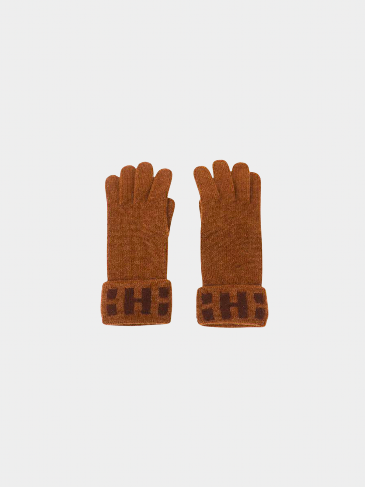 Hermès 2000s Brown H Logo Cashmere Gloves
