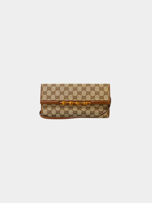 Gucci 2000s Beige Brown GG Bamboo Shoulder Bag