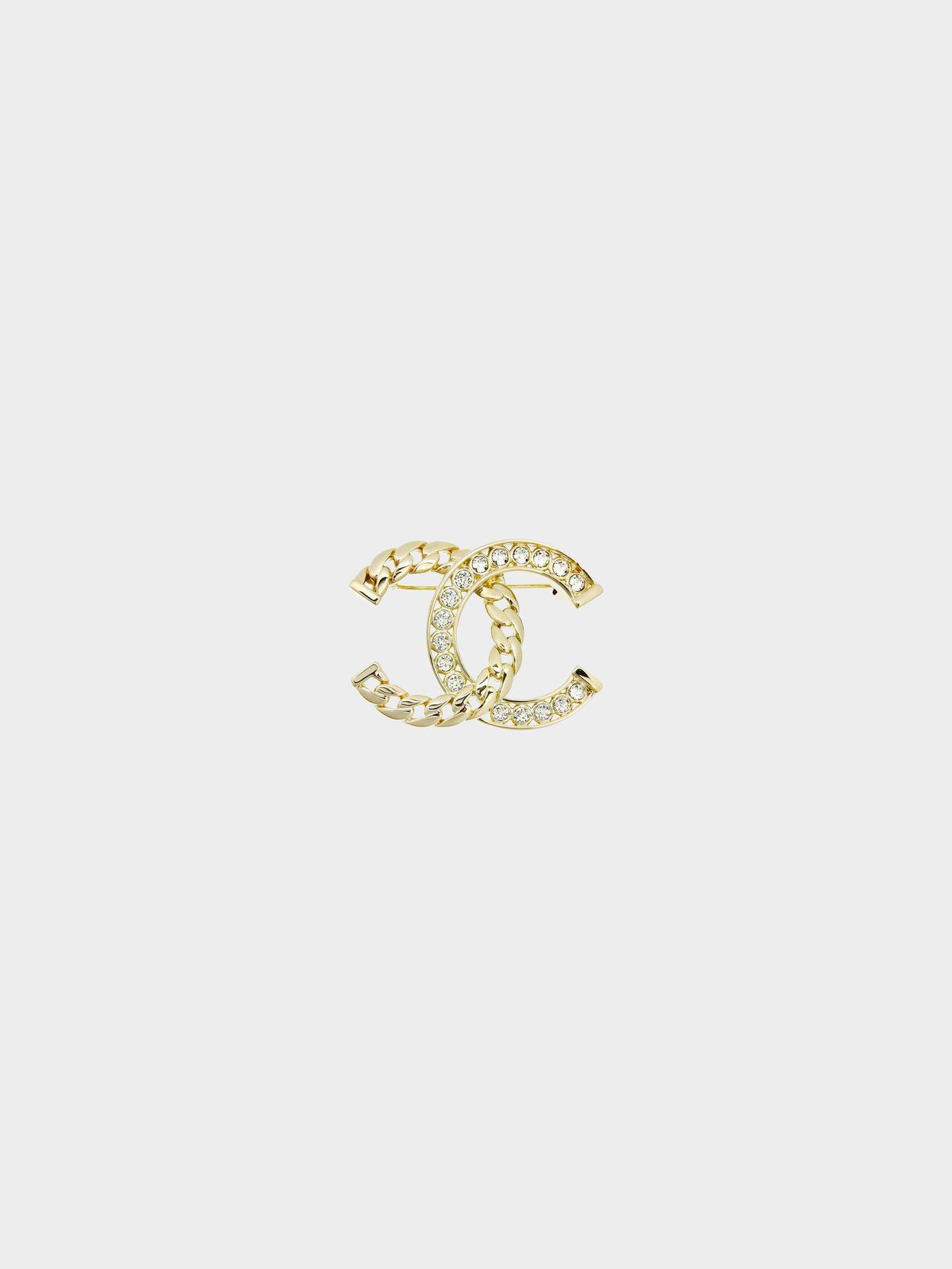 Chanel 2024 Gold Chain Metal and Rhinestone CC Brooch