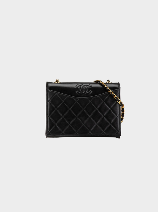 Chanel 1990s Black Quilted Lambskin CC Full Flap Crossbody Bag