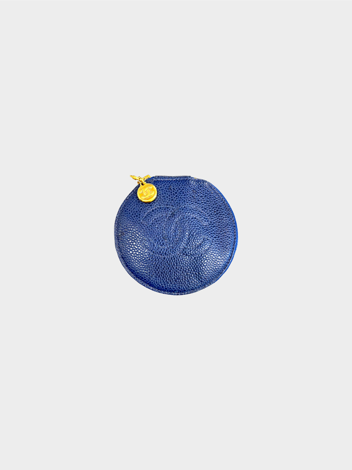 Chanel 1990s Blue Caviar Round Vanity Bag